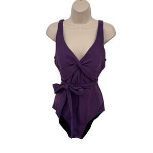 Lands' End One Piece Swimsuit Tummy Control Twist Front Tie‎ Purple Size 12